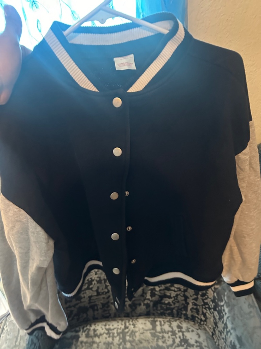 No Boundaries Black and Gray Varsity-Style Snap Jacket